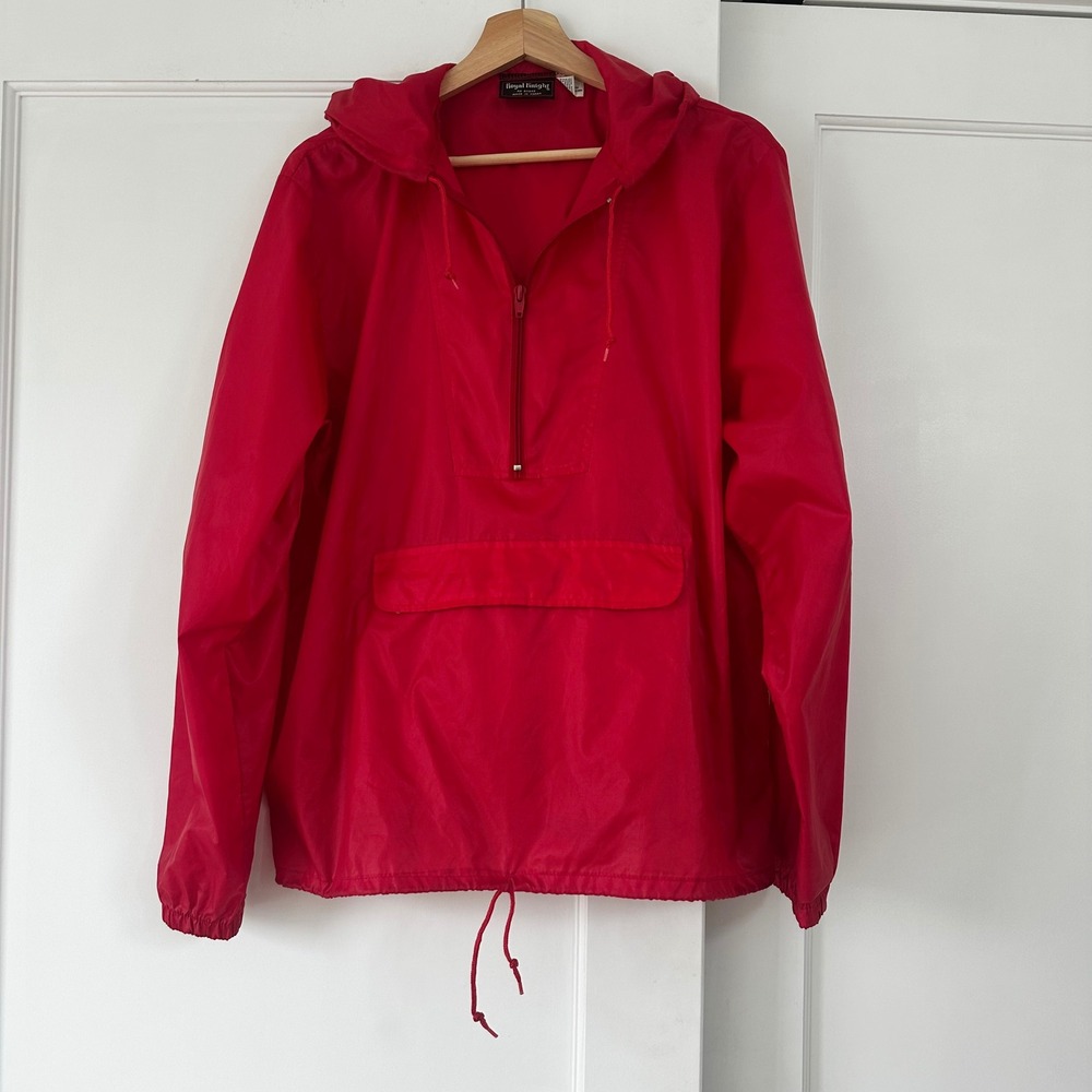 Vintage 80s Royal Knight Red Nylon Anorak Windbreaker Hooded Pullover Jacket M